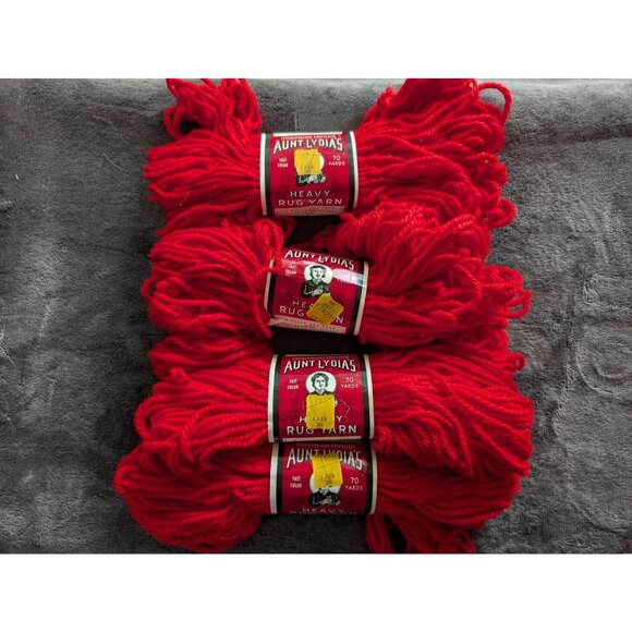 American Thread Aunt Lydia's Heavy Rug Yarn Lot of 4 Skeins - 251 Red - Picture 1 of 4